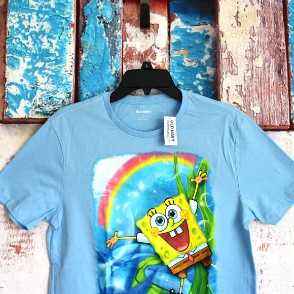 Unisex Old Navy Rainbow SpongeBob SquarePants Graphic T-Shirt SMALL Blue NEW - Picture 2 of 8